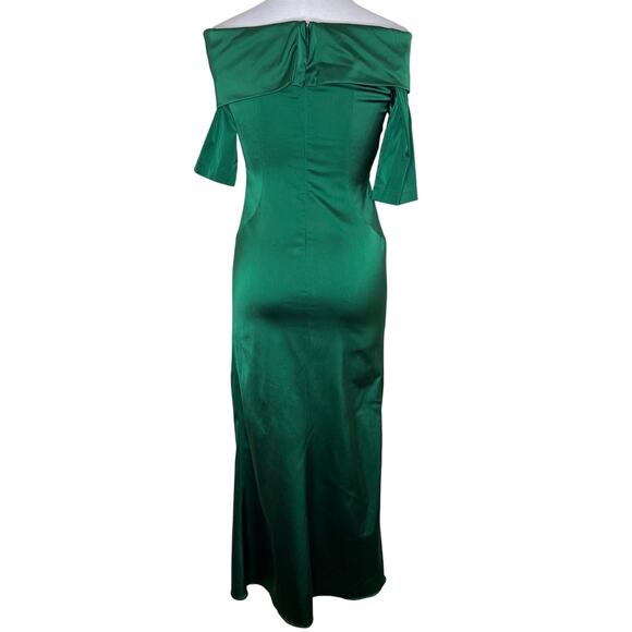 Rickie Freeman Teri Jon Gown 6 Emerald Green Evening Dress Satin Twist Elegant - Picture 4 of 9